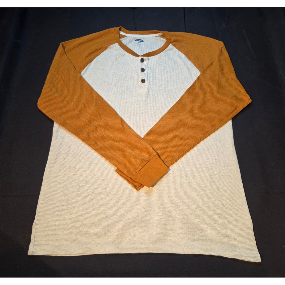 Old Navy Mens XXL Soft-Washed Waffle Henley Raglan Thermal Shirt Orange Cream